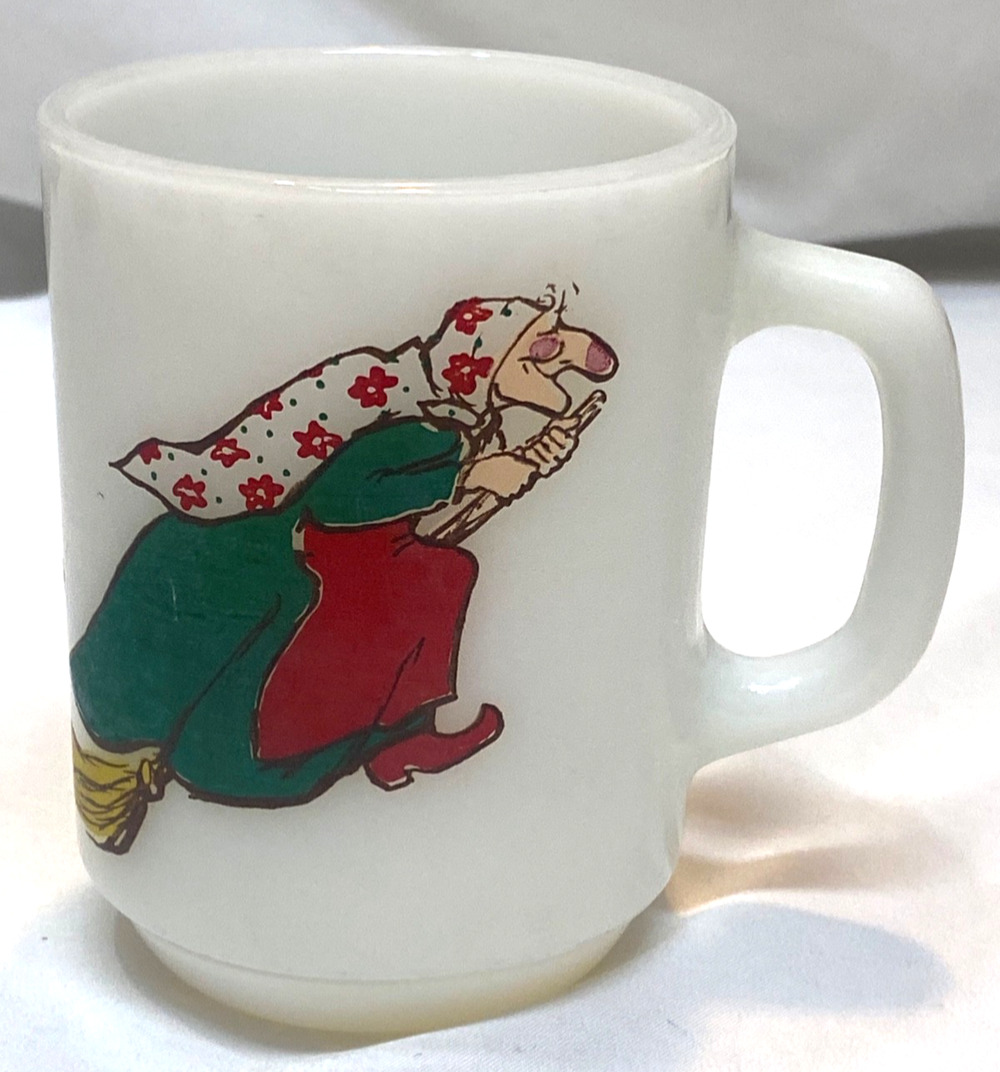 Norwegian Kitchen Witch Anchor Hocking White Milk Glass Coffee Cup Mug D Handle
